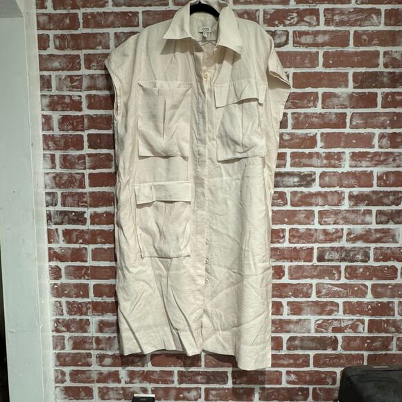 COS Utility Midi Shirt Dress EUC Cream Size 12 Modal Blend - Picture 1 of 8